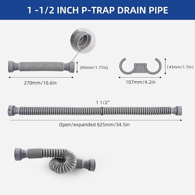 Sink Drain Pipe, Flexible Sink P-Trap Pipe - Image 2