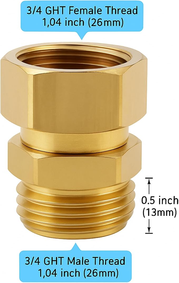 Upgraded No-Leak Easy-Rotate 3/4 GHT Garden Hose Swivel Connector | Brass Hose - Image 3