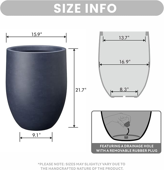Kante Charcoal Concrete Planter 21.7" Tall All-Weather Round Large Pot - Image 2