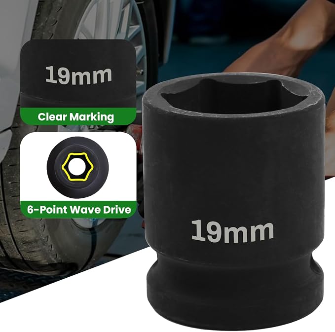 1/2" Drive 19mm Deep Impact Socket, 6 Point Chrome Molybdenum Steel Heavy Duty - Image 3