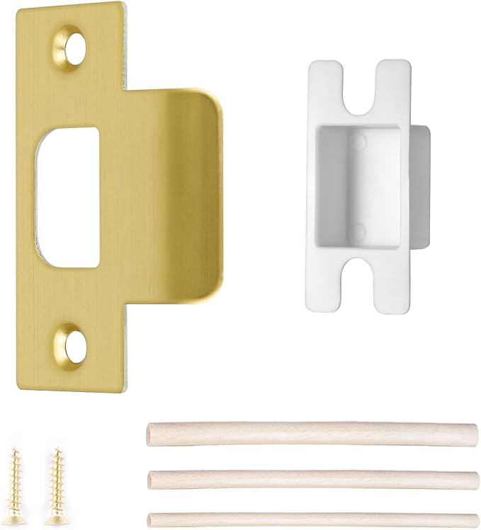 T-Shape Door Strike Plate, Satin Brass, 2-1/8'' Hole Spacing | Door Frame by Newlaking