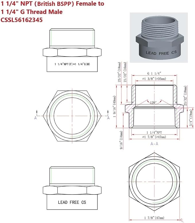 Cascada G Thread to NPT Thread Pipe Fitting Adapter - Image 4