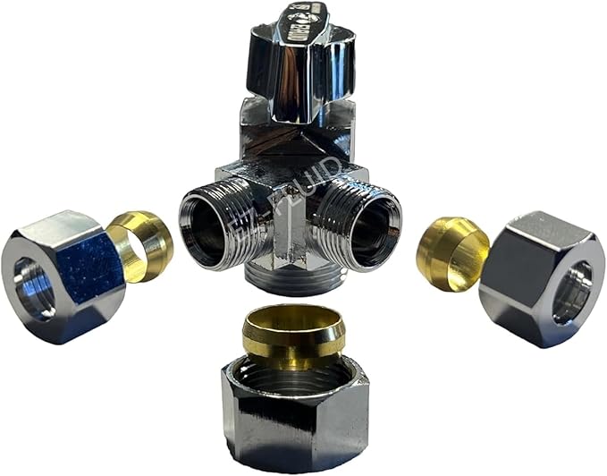 EZ-Fluid 5/8" Comp O.D X 3/8"Comp X 3/8"Comp Dual Outlets Heavy Duty Chrome by EZ-FLUIDPlumbingProducts