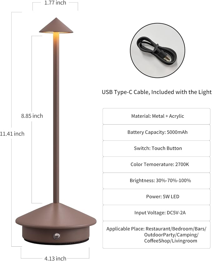 Modern Cordless Table Lamp Set of 2, Rechargeable, Battery Operated Lighting - Image 5