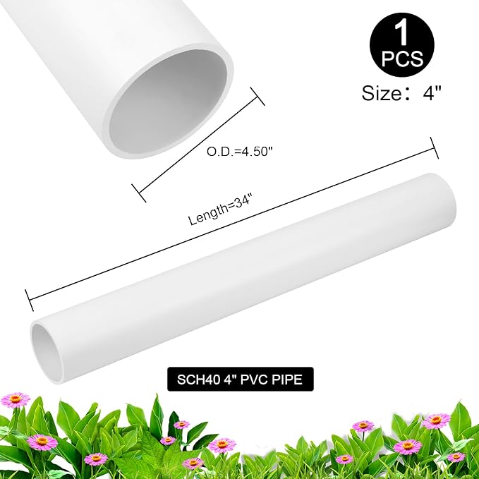 4 Inch PVC Pipe 34" Long White Sch40 Industrial PVC Pipes - Image 3
