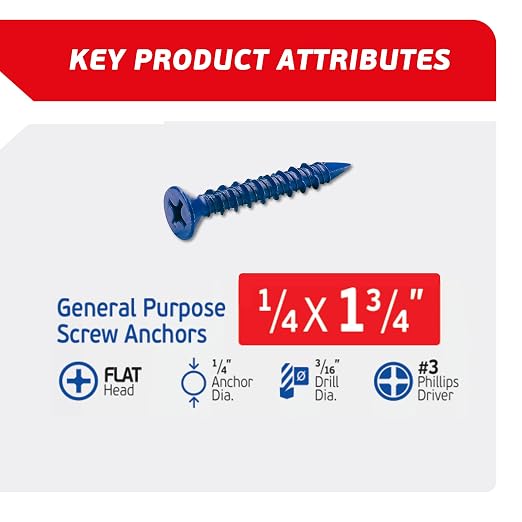 1/4 x 1-3/4" Countersunk Phillips Flat Head Blue Concrete Screw Anchors - Image 2