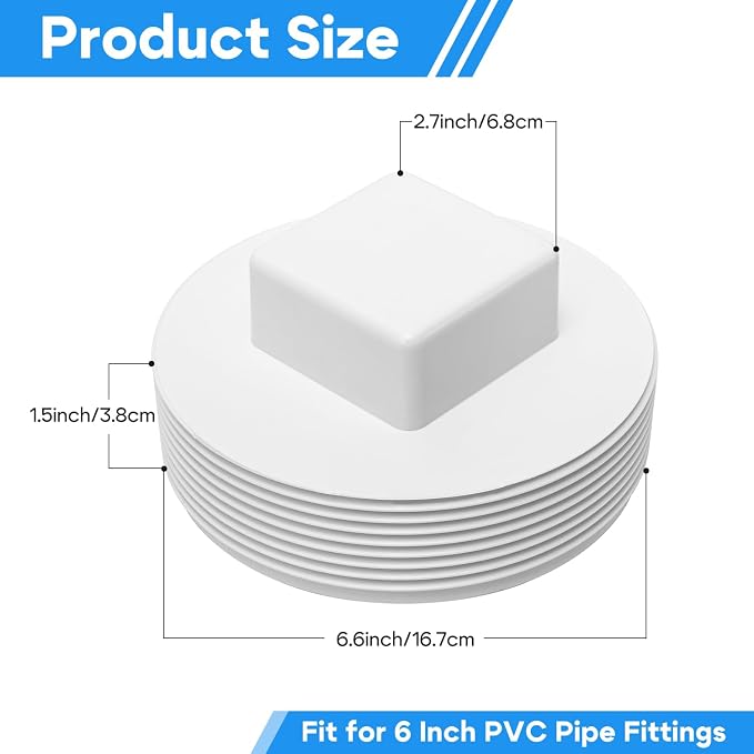 6" PVC Sewer Cleanout Plug Pipe Fitting, DWV Male Adapter Plug, Flush Sewer - Image 2