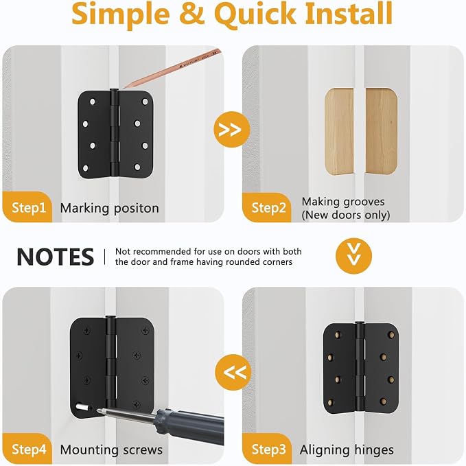 12 Pack Rounded Door Hinges 4 Inch, Removable Pin, Antirust & No Squeaks - Image 5