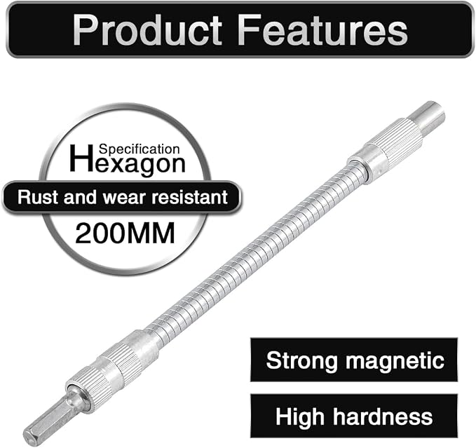 1 Pcs Mixed Drive Flexible Socket Extension Bar Adapter -200mm, 6.35mm Alloy - Image 4