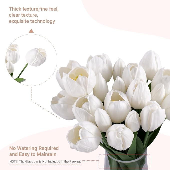 20 Pcs Fake Tulips Flowers 16" Tall, Realistic Touch Leaves, Bottle Tulip - Image 4
