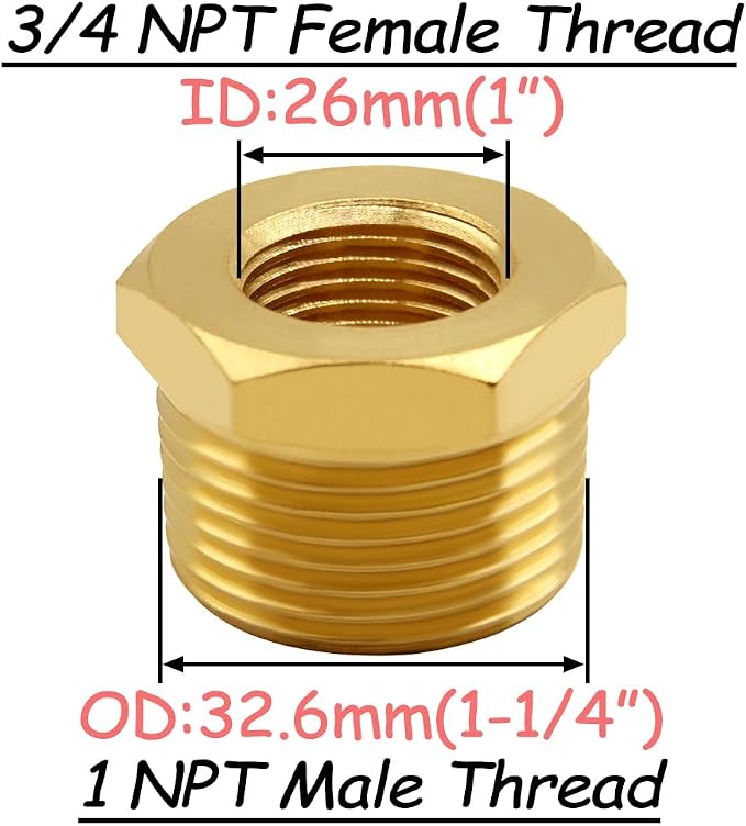 Uenede Brass 1" NPT Male to 3/4" NPT Female Reducer Bushing - Image 2