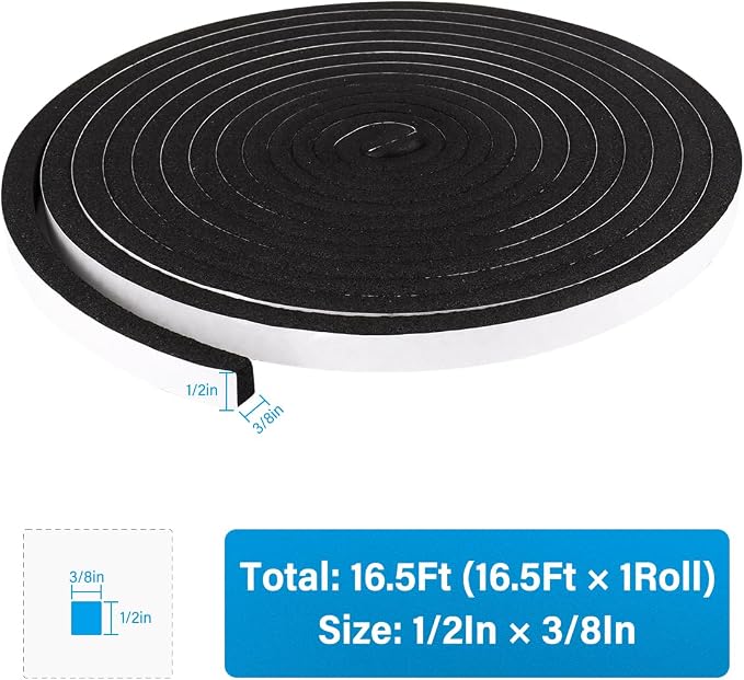 DGSL Foam Weather Stripping, 1/2" x1/4", 33Ft Door Window Seal Tape | Self - Image 2