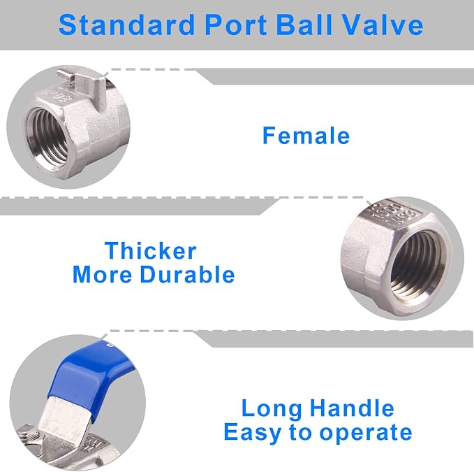 DERNORD Stainless Steel Ball Valve 1PC Type 0.25" NPT Standard Port - Image 5
