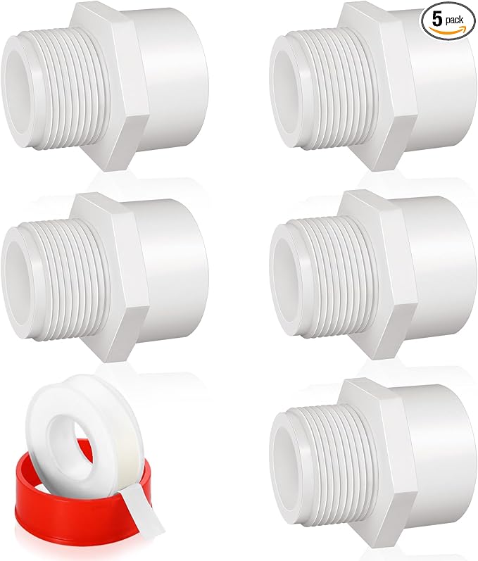 5Pcs White PVC Pipe Fittings, 1-1/4inch NPT Male Thread Pipe Fitting Adapter by Boltigen
