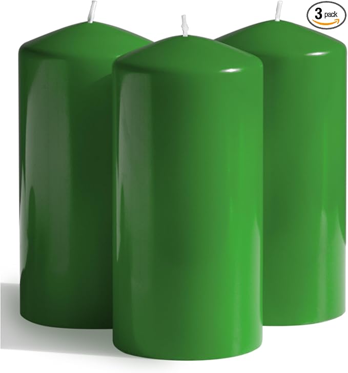 Green Pillar Candles Set of 3 by CANDWAX