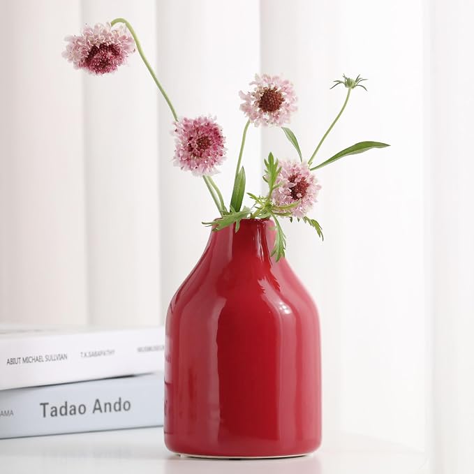 Red Small Vase Set of 3 for Modern Home Decor, Ceramic Vases for Centerpieces - Image 6