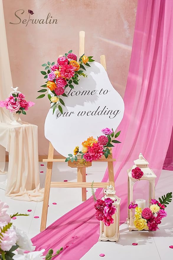 Serwalin Hot Pink Orange Artificial Flowers Silk Flowers - Image 3
