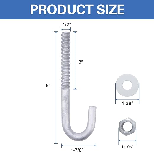 1/2” x 6” J Bolt Anchors for Concrete - Image 3