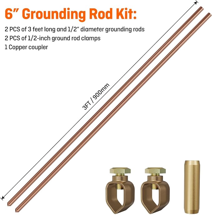 6 Feet Ground Rod Kit 1/2" Copper Clad Grounding Rod - Image 2