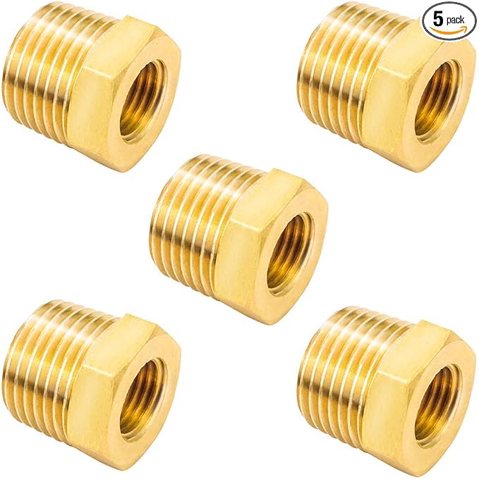 Joywayus 5Pcs Brass Reducing Hex Bushing 3/8" NPT Male to 1/8" NPT Female | by Joywayus