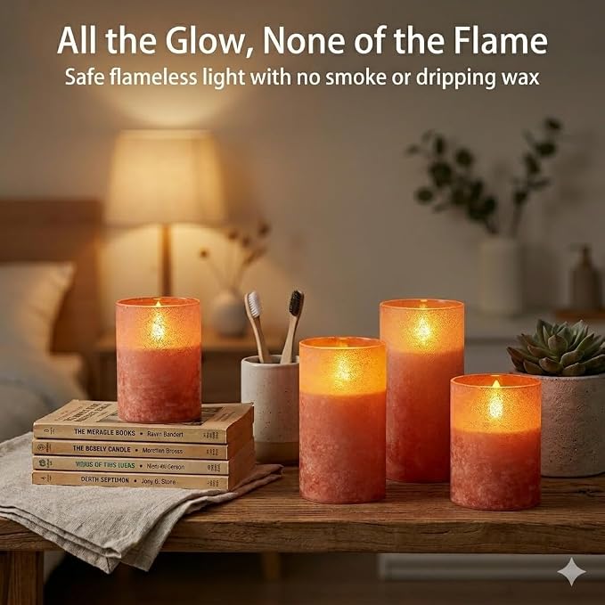 Orange Candles for Bathroom Decor, Burnt Orange Led Candles - Image 3