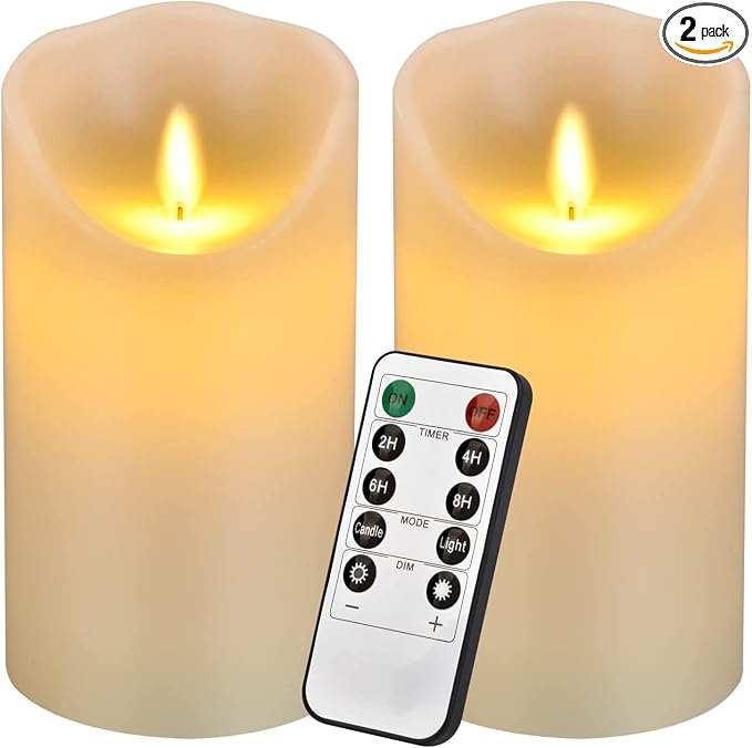 Flameless Candles 6" Set of 2 Ivory Dripless Real Wax Pillars Include Realistic by Antizer