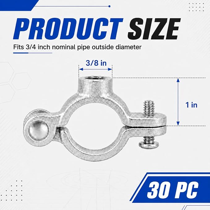30 Pack 3/4'' Silver Hinged Split Ring Pipe Hanger, Galvanized Iron - Image 2