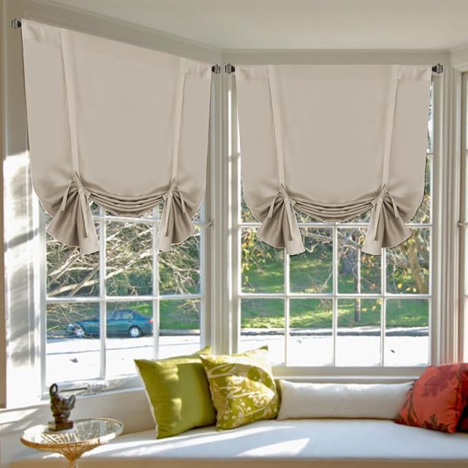 H.VERSAILTEX Blackout Tie Up Curtain 2 Panels Thermal Insulated Window Shade by HVERSAILTEX