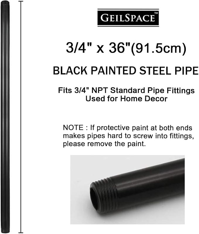 6 Pack 3/4" × 36" Pre-Cut Black Metal Pipe, Industrial Steel Fits Standard - Image 2