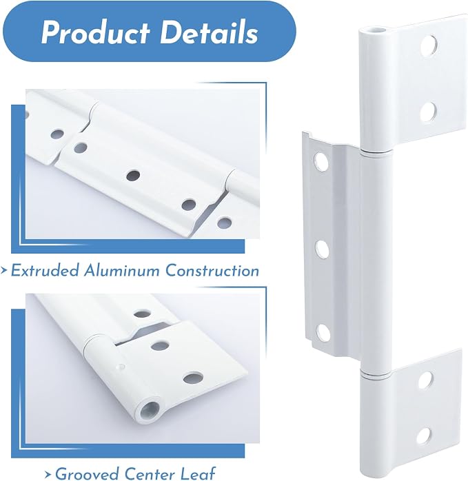 3Pack Screen Door Hinges, Aluminum 1/8 in. Grooved Center - Image 3