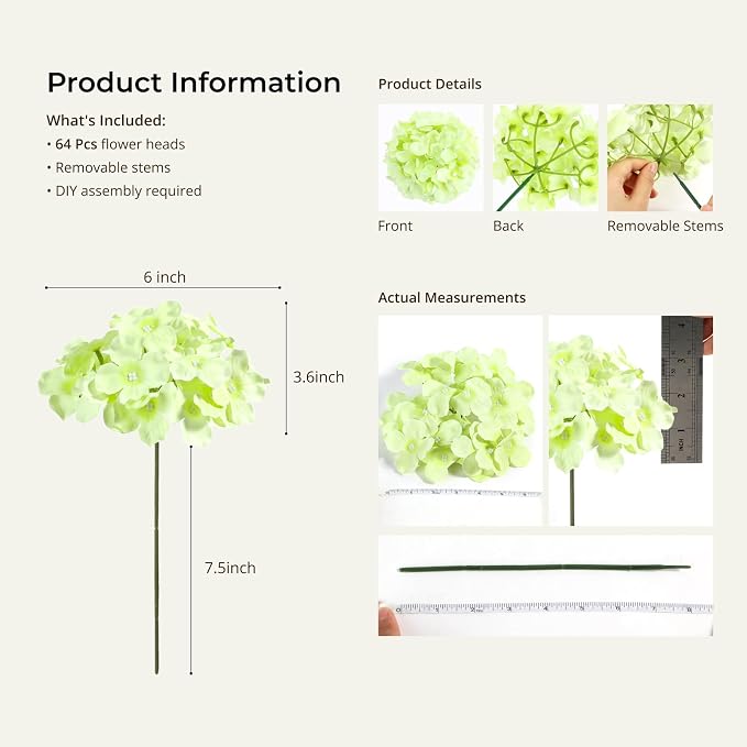 Auihiay 64Pcs Green Hydrangea Flowers, Silk Hydrangeas | - Image 3