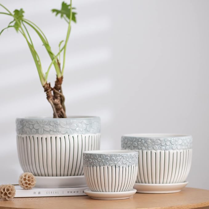 Gray Flower Pots, Texture Ceramic Plant Pots - Image 5