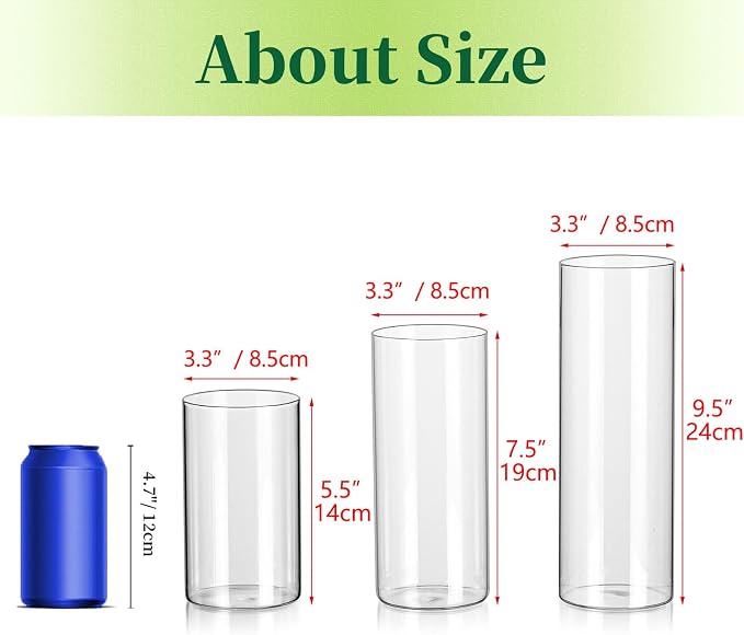 Glass Cylinder Vases Set of 6, Hewory Tall Clear Vase - Image 2