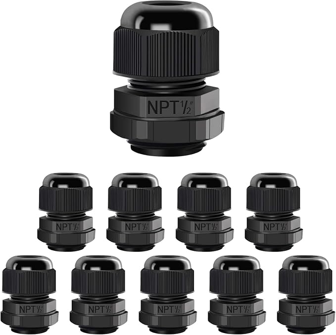 10 Pack NPT 1/2" Cable Glands Waterproof Adjustable 6-12mm Cable Connectors by LeMotech