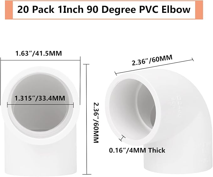 20 Pack 1" 90 Degree Elbow Pipe Fittings 2 Way Right Angle PVC Pipe Fitting - Image 2