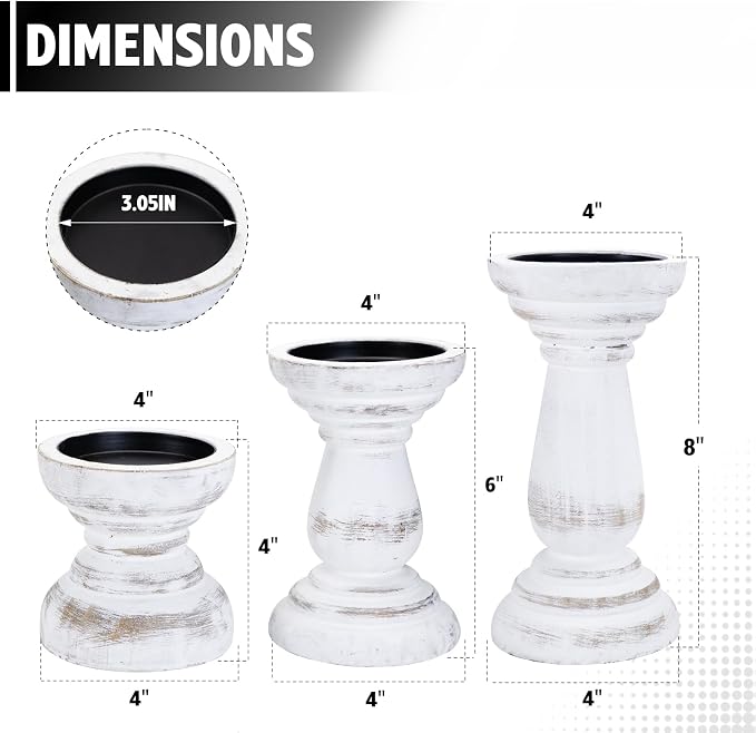 Candle Holder for Pillar Candle Set of 3, Farmhouse Wood Candle Holder - Image 2