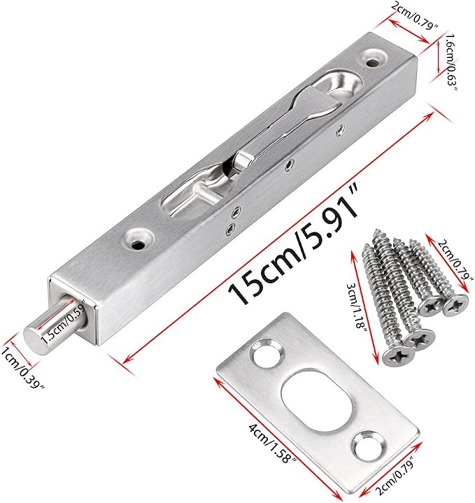 Sumnacon 2 Pcs Door Flush Bolts 6 Inch Flush Bolt - Image 3