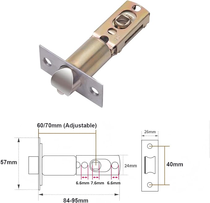 Qrity Mortice Latch, Adjustable Size 60/70mm, - Image 2