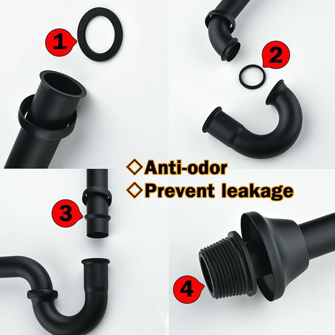 RANDOM Matte Black P Trap Bathroom Sink 1-1/4 inch U-Shape Sink Trap - Image 7