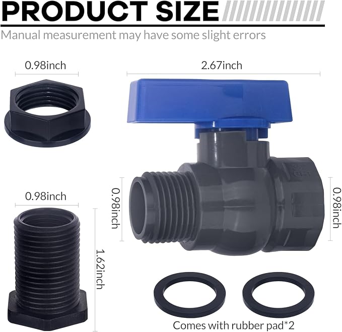 PVC Rain Barrel Spigot Kit 2 Pack 3/4" GHT Garden Hose Shut Off Valve - Image 2