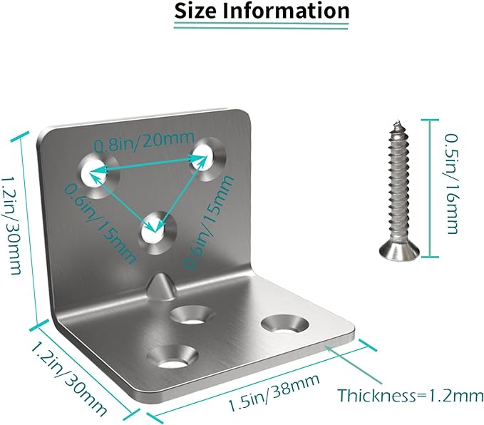 Silver Stainless Steel Corner Bracket, Joint Right Angle Bracket, L Shape Heavy - Image 4