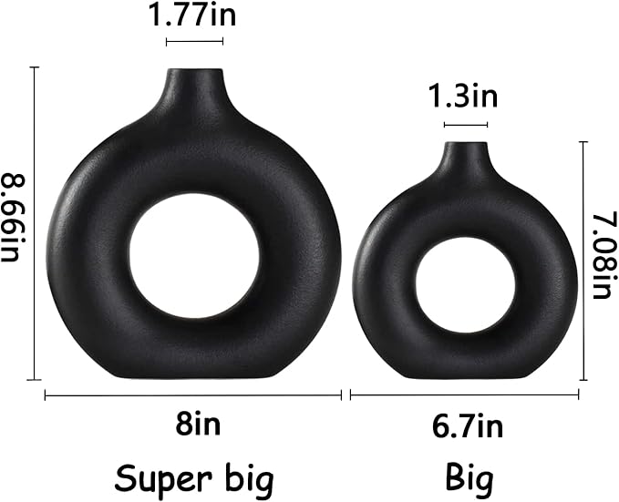 Black Ceramic Vase Set of 2 for Modern Boho Decor, Round Matte Pampas Flower - Image 5