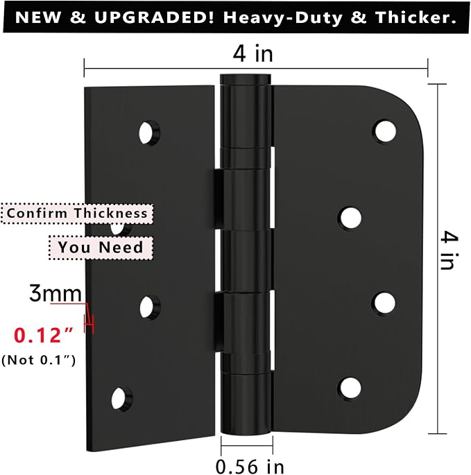 Stainless Steel Ball Bearing Door Hinges, 4x4 Inch Matte Black, Heavy Duty - Image 4