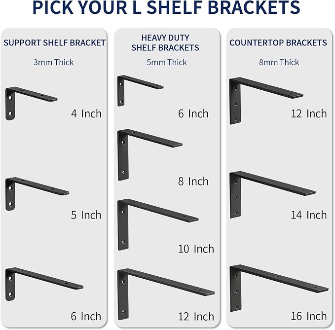 LSK 6PCS Countertop Bracket, L 16"×H 6", Heavy Duty Shelf Bracket, Granite - Image 2