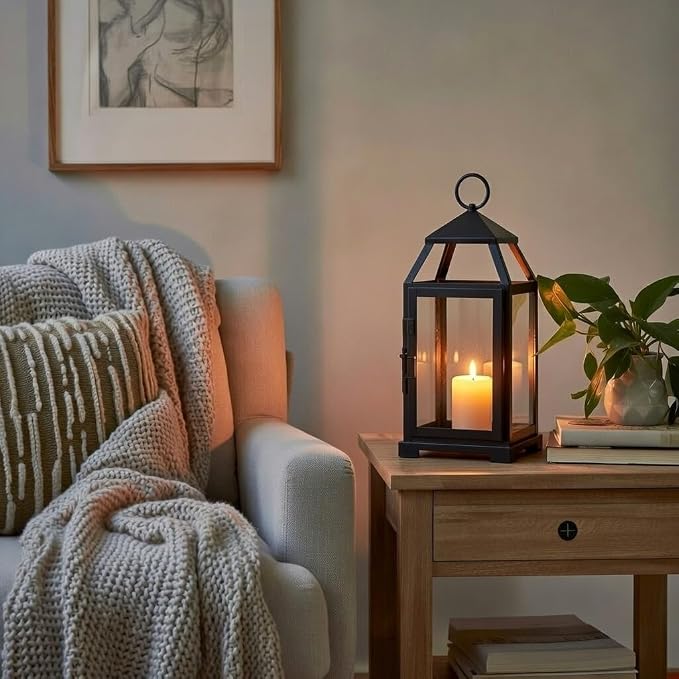 Hosley 14 Inch High Large Clear Glass Iron Classic Style Lantern Elegant Candle - Image 3