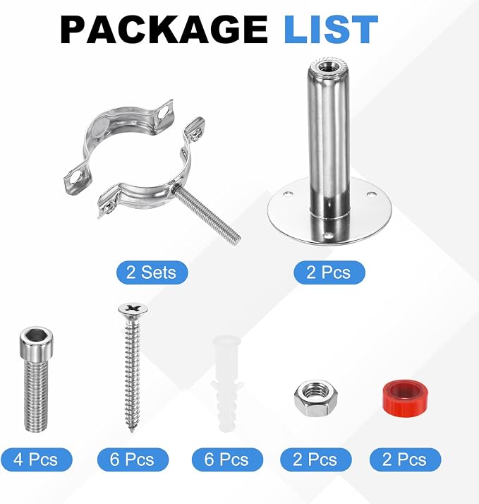 HARFINGTON 2 Set Wall Mount Ceiling Mount Pipe Supports 304 Stainless Steel - Image 3