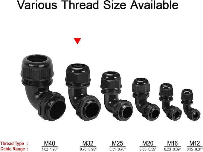 M32 Cable Gland, 90 Degree Adjustable 18-25mm Strain Relief, Cord Connectors - Image 6