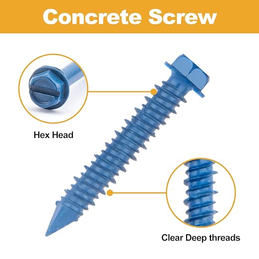 VIGRUE 175PCS Concrete Screws Assortment Kit 1/4" x 1-1/4" to 2-1/4" and 3/16" - Image 2
