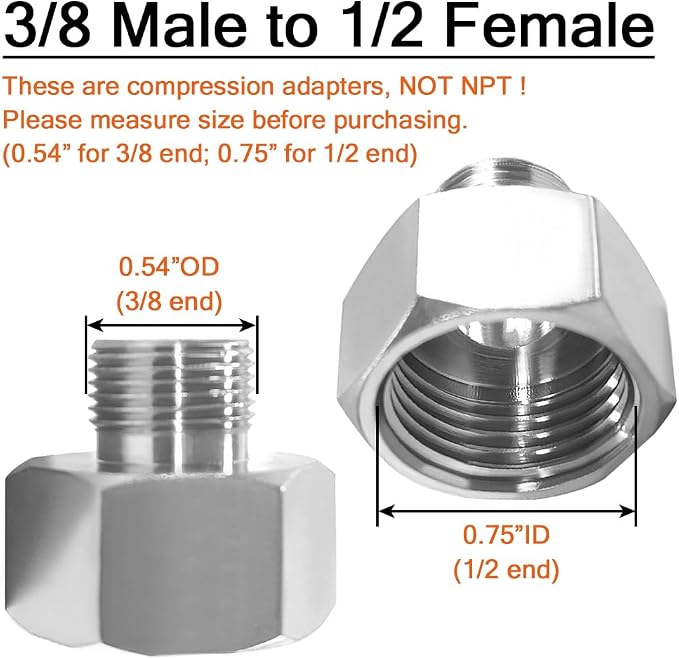 Joywayus 2PCS 1/2 G Female to 3/8 Compression Male Thread Pipe Fitting - Image 2