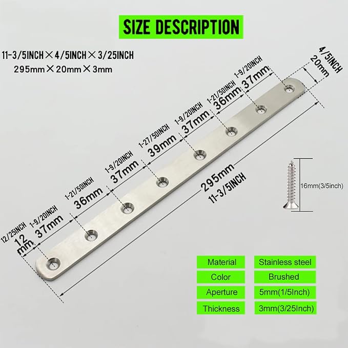 12" Flat Mending Plate 4Pcs Flat Straight Braces Stainless Steel Straight - Image 2